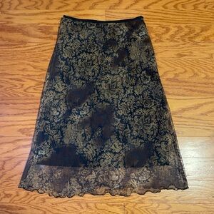 Jonathan Martin Black and Gold Floral A-Line Skirt